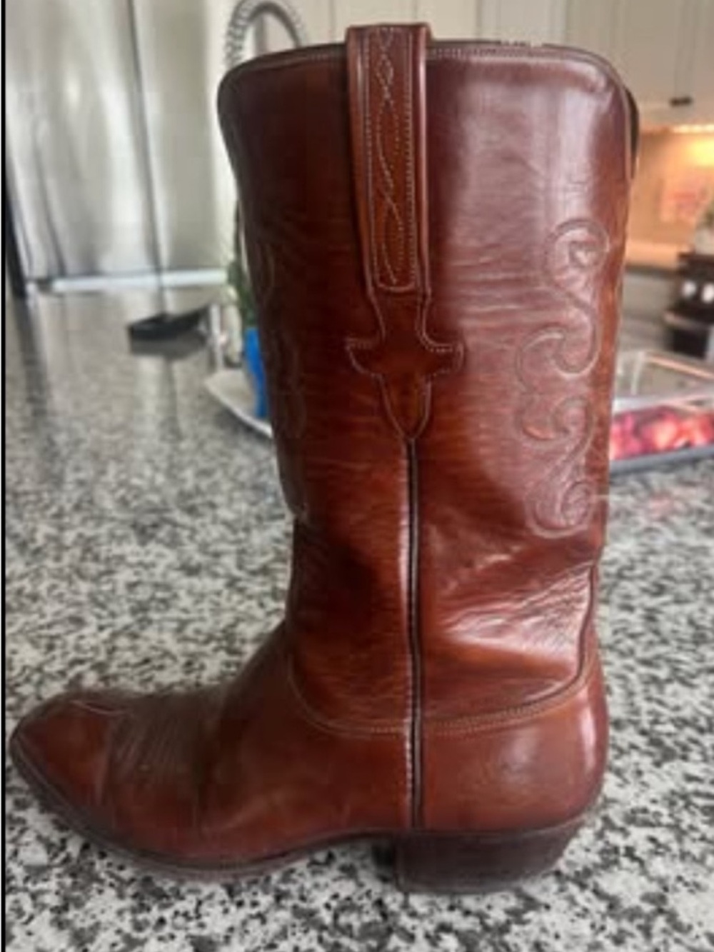 Lucchese Brown Leather Western Pull-On Boots